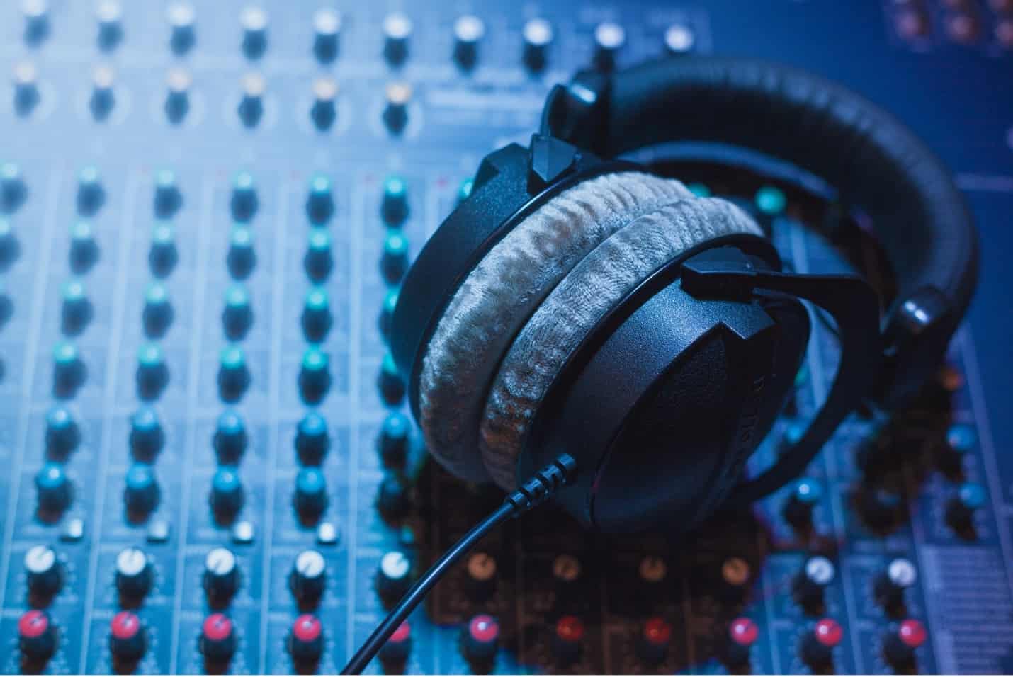 Headphones on mixer desk